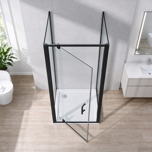 Black frame pivot shower - black, door