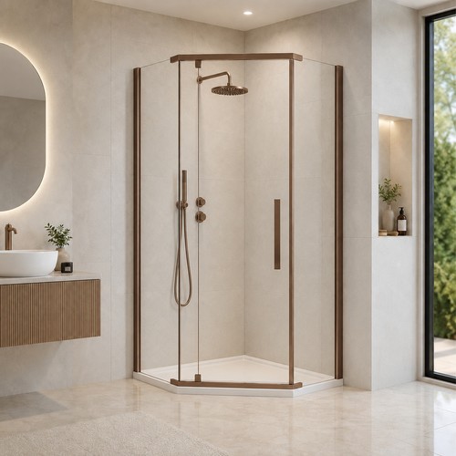 Brushed bronze hinged shower - bronze,